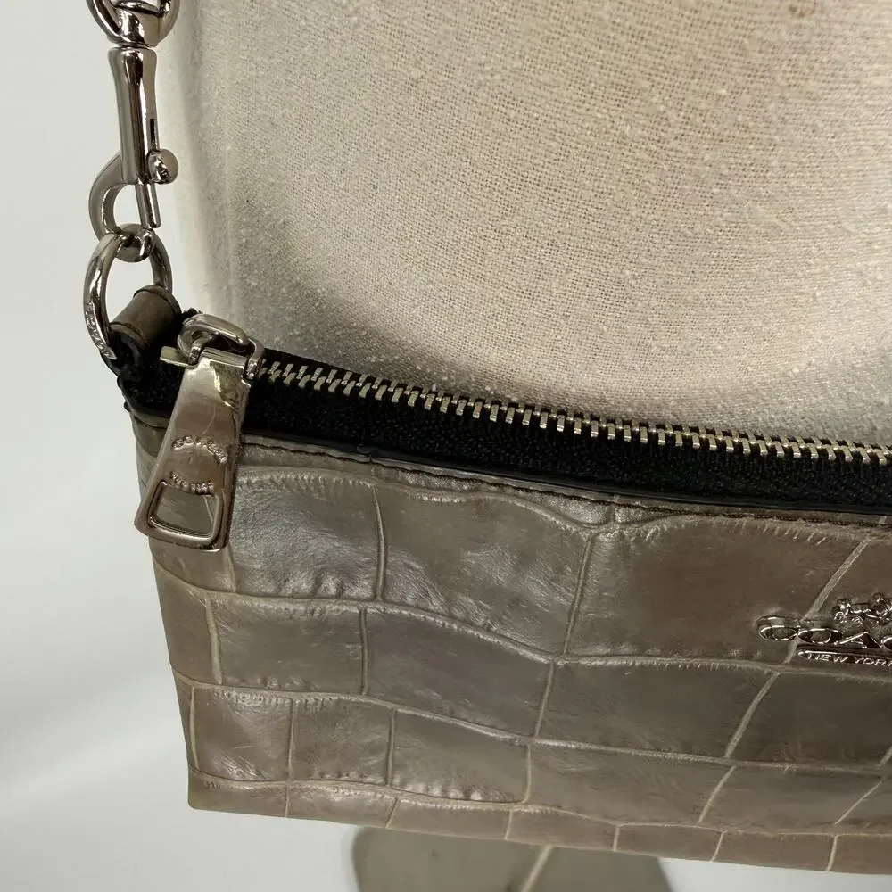 Coach Kylie Croc Embossed Leather Zip Top Mini Bag Clutch Travel Crossbody